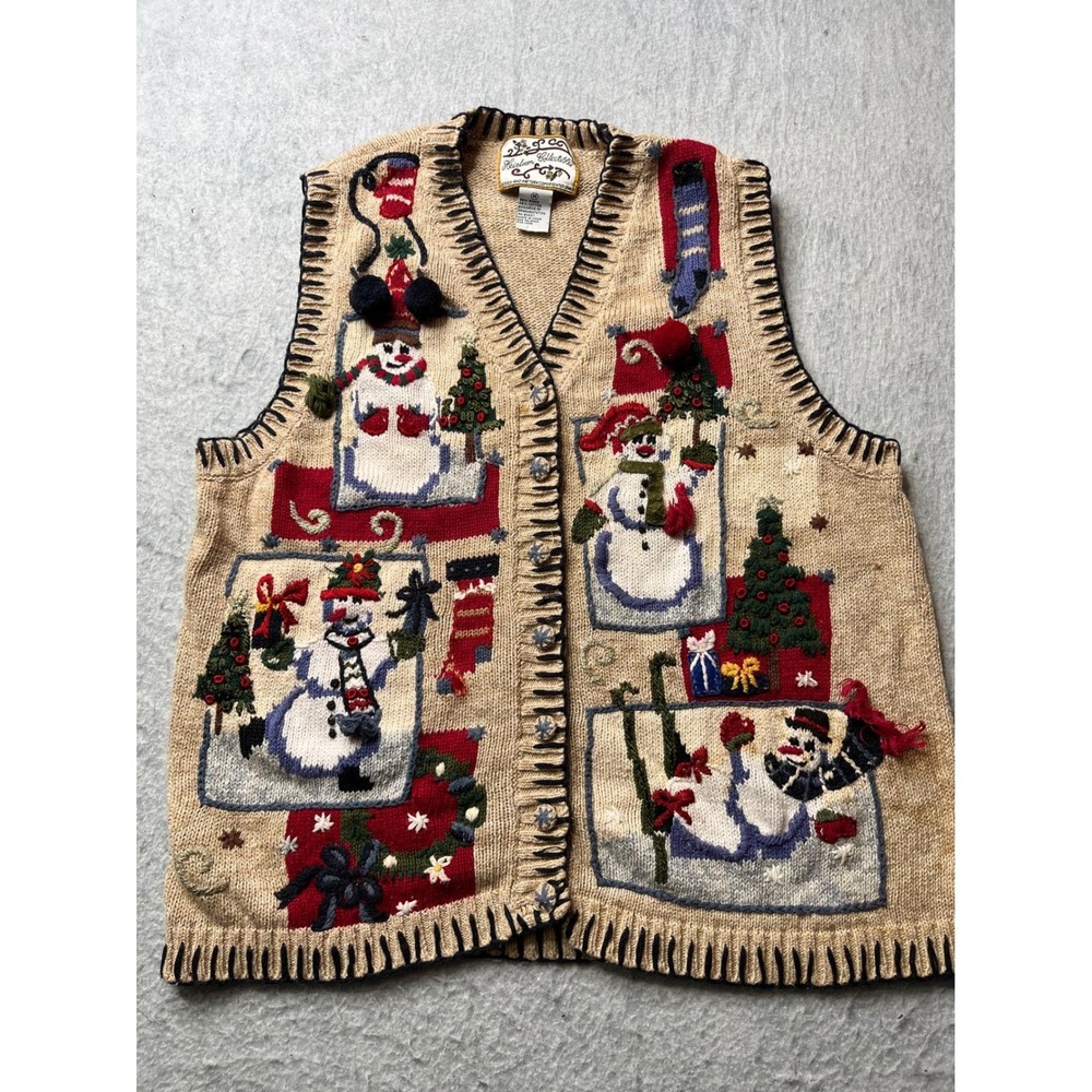 Heirloom Collectibles Women's M Sweater Vest Snowman vintage 90s  knit‎